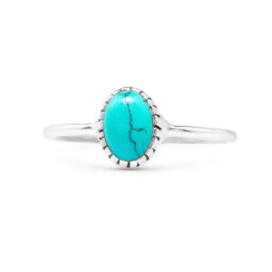 koral jewelry synthetic turquoise oval stone delicate ring 925 sterling silver vintage tribal gipsy boho look us size 6 7 8 9 (5) (6)