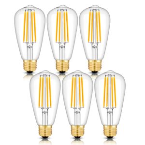 CRLight 8W Dimmable LED Edison Bulb 80W Equivalent 800LM, 3200K Soft White E26 Vintage Clear ST64 Lengthened Filament LED Bulbs, Smooth Dimming Version, 6 Pack