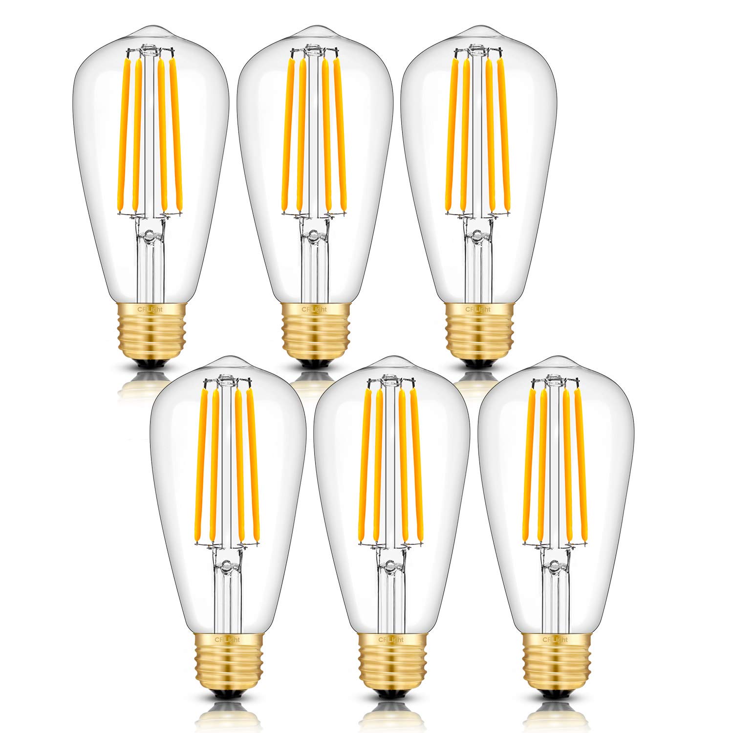 CRLight 8W Dimmable LED Edison Bulb 80W Equivalent 800LM, 3200K Soft White E26 Vintage Clear ST64 Lengthened Filament LED Bulbs, Smooth Dimming Version, 6 Pack