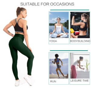 AIMILIA Butt Lifting Anti Cellulite Leggings for Women High Waisted Yoga Pants Workout Tummy Control Sport Tights Dark Green