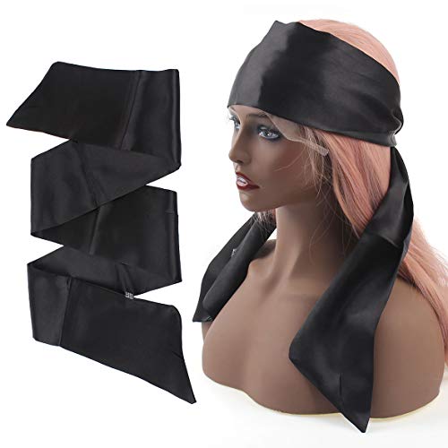 Leeven 2 Pcs Silky Satin Edge Scarves 4.5”x54” Large Wig Grip Band Women Satin Headband For Lace front Wigs Non Slip Hair Wrap Black Satin Edge Laying Scarf For Makeup, Facial,Sport,Yoga