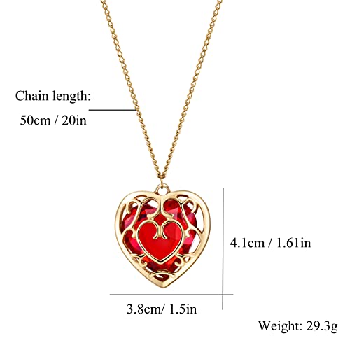 AILUOR Zelda Heart Necklace, Zelda Heart Container Necklace Cosplay Anime Necklace Created Sapphire Ruby Big Heart Pendant Necklace Anime Jewelry for Women Men (Red)