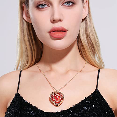 AILUOR Zelda Heart Necklace, Zelda Heart Container Necklace Cosplay Anime Necklace Created Sapphire Ruby Big Heart Pendant Necklace Anime Jewelry for Women Men (Red)