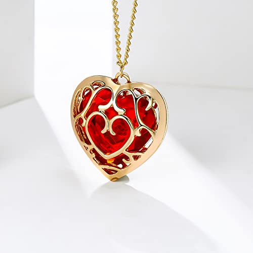 AILUOR Zelda Heart Necklace, Zelda Heart Container Necklace Cosplay Anime Necklace Created Sapphire Ruby Big Heart Pendant Necklace Anime Jewelry for Women Men (Red)