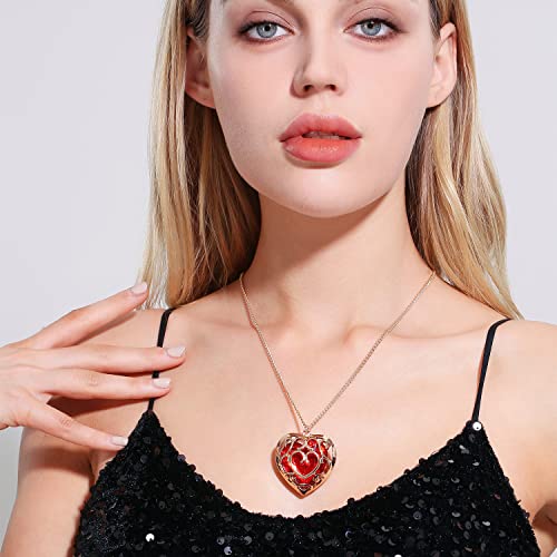 AILUOR Zelda Heart Necklace, Zelda Heart Container Necklace Cosplay Anime Necklace Created Sapphire Ruby Big Heart Pendant Necklace Anime Jewelry for Women Men (Red)