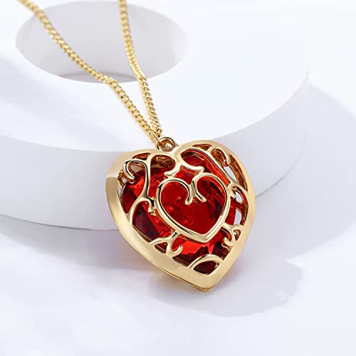 AILUOR Zelda Heart Necklace, Zelda Heart Container Necklace Cosplay Anime Necklace Created Sapphire Ruby Big Heart Pendant Necklace Anime Jewelry for Women Men (Red)