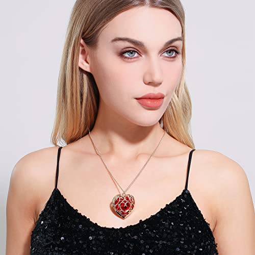 AILUOR Zelda Heart Necklace, Zelda Heart Container Necklace Cosplay Anime Necklace Created Sapphire Ruby Big Heart Pendant Necklace Anime Jewelry for Women Men (Red)