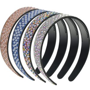 4 pieces crystal rhinestone headband teeth comb headbands plastic hair band crystal beaded bling hairbands non-slip hard headbands for women girls lady hair accessories (1 inch)