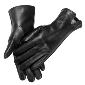 maxw winter womens leather gloves black touchscreen sheepskin gloves soft warm driving cycling mitten faux rabbit fur lining m