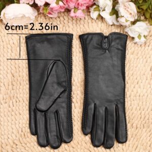 MaxW Winter Womens Leather Gloves Black Touchscreen Sheepskin Gloves Soft Warm Driving Cycling Mitten Faux Rabbit Fur Lining M