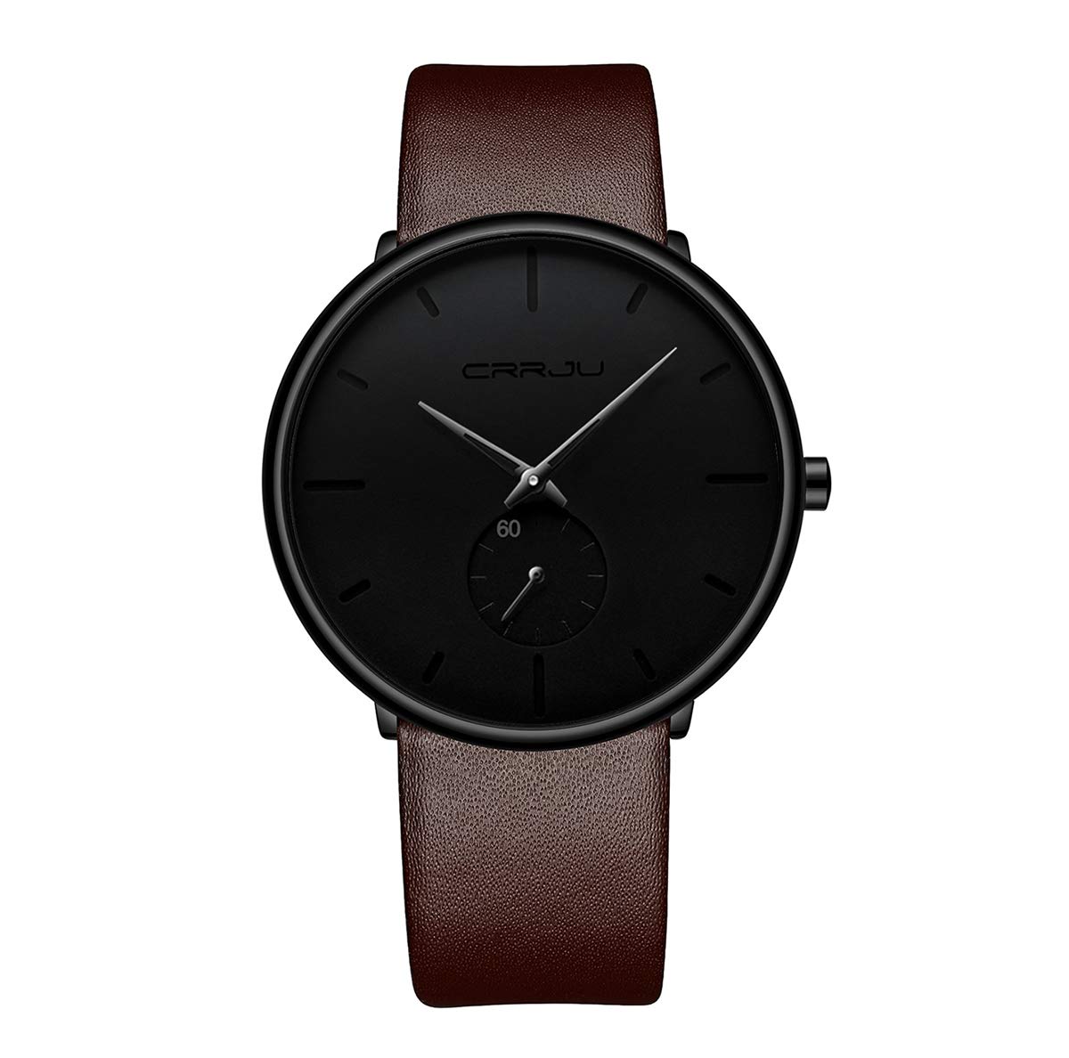 Mens Watches Ultra-Thin Minimalist Waterproof-Fashion Wrist Watch for Men Unisex Dress with Leather Band-Black Hands （Brown Leather）