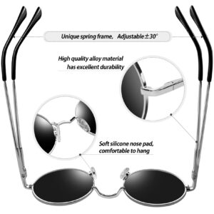 KANASTAL Small Round Sunglasses for Mens Womens Polarized Steampunk Glasses Vintage Retro Metal Frame Green Mirrored Sunglasses 2Pack