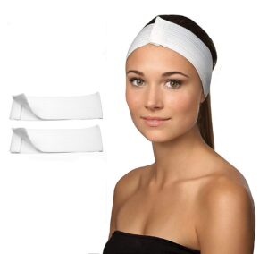 dukal stretch headbands. pack of 48 disposable headbands for spa treatments. white headbands with hook and loop closure. elastic spa headbands. soft flexible material, 900552