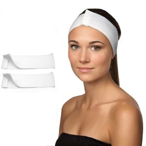 Dukal Stretch Headbands. Pack of 48 Disposable Headbands for Spa Treatments. White Headbands with Hook and Loop Closure. Elastic Spa Headbands. Soft Flexible Material, 900552