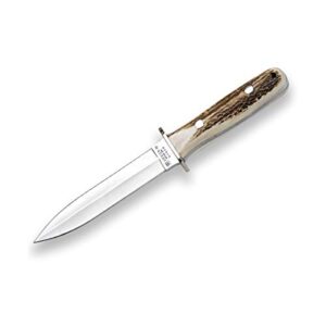 joker full tang cc43 lince mountain knife, mova blade 6,1 inches, deer antler handle, brown leather sheath, fishing, hunting, camping and hiking tool