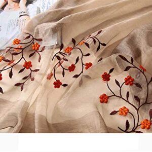 Alysee Women Lovely Silk&Wool Mixed Floral Embroidered Scarf Shawl Wrap Khaki