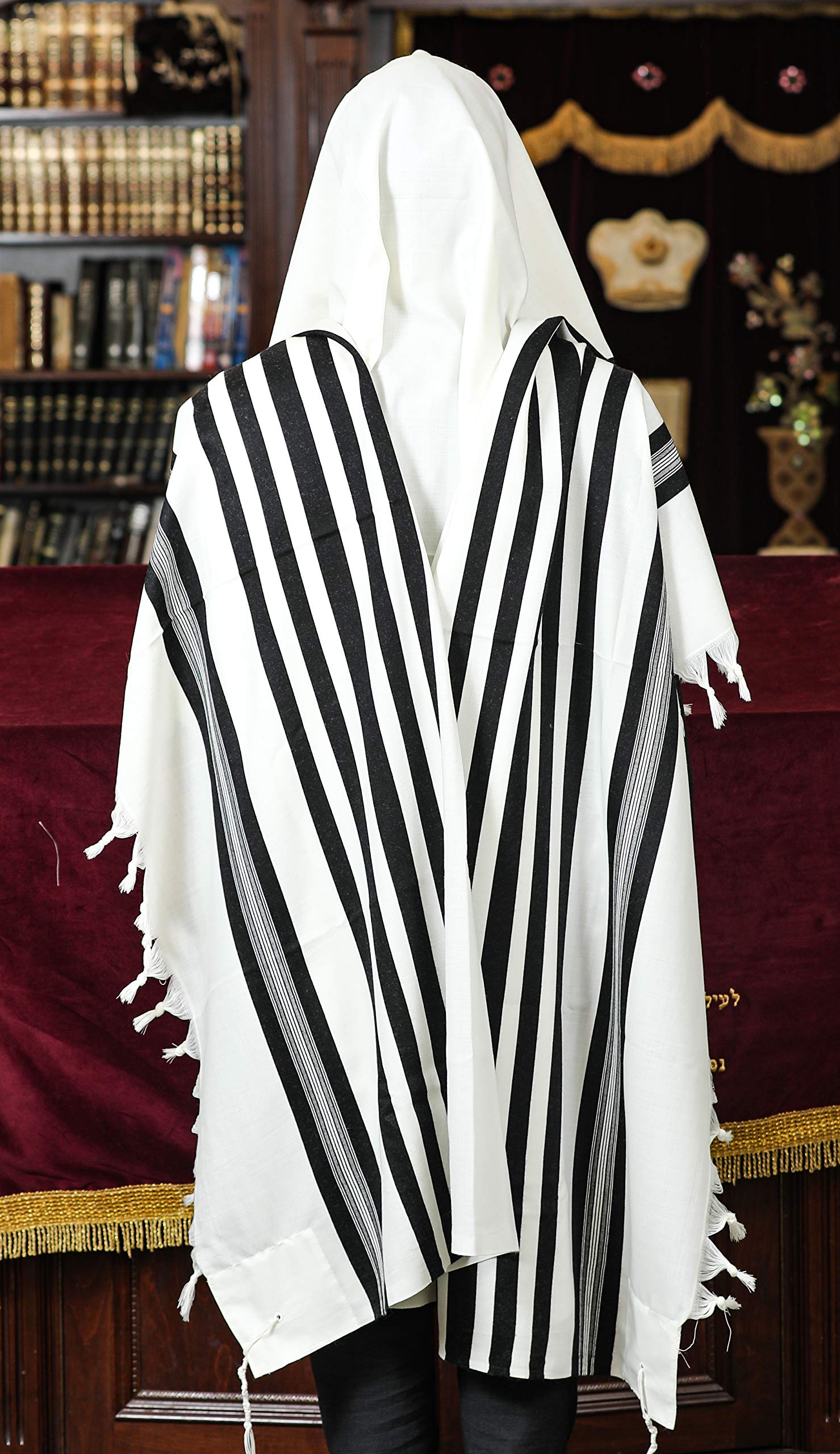 TALITANIA Traditional pure wool Tallit prayer shawl tallis gadol (Size 80 (XL) 88 X 68 inches, Black Stripes)