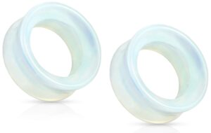 pierced owl opalite stone double flared saddle tunnels, sold as a pair (12mm (1/2"))