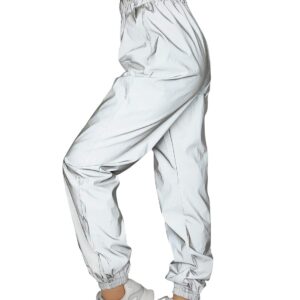 HDE Reflective Joggers Pants for Women High Visibility Jogger Windbreaker Pant Gray - S