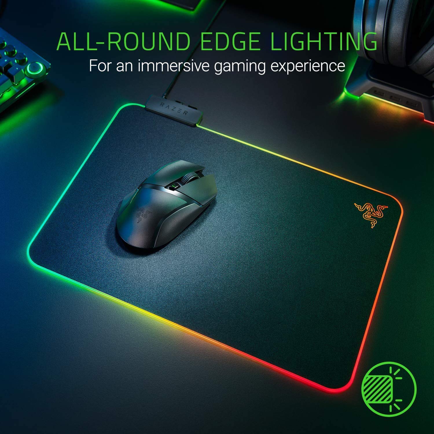 Razer Firefly V2 - Gaming Mouse Pad (Gaming Mouse Mat, Micro-Textured Surface, Cable Holder, RGB Chroma Lighting) Black