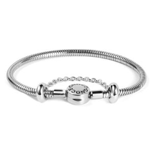 gnoce charm bracelet stainless steel snake chain metal basic charm bracelet diy bangle with round shaped clasp (stainless steel, 8.3)