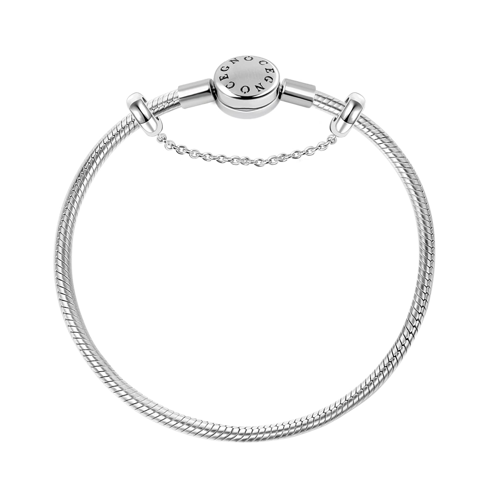 GNOCE Charm Bracelet Stainless Steel Snake Chain Metal Basic Charm Bracelet DIY Bangle with Round shaped Clasp (Stainless Steel, 8.3)