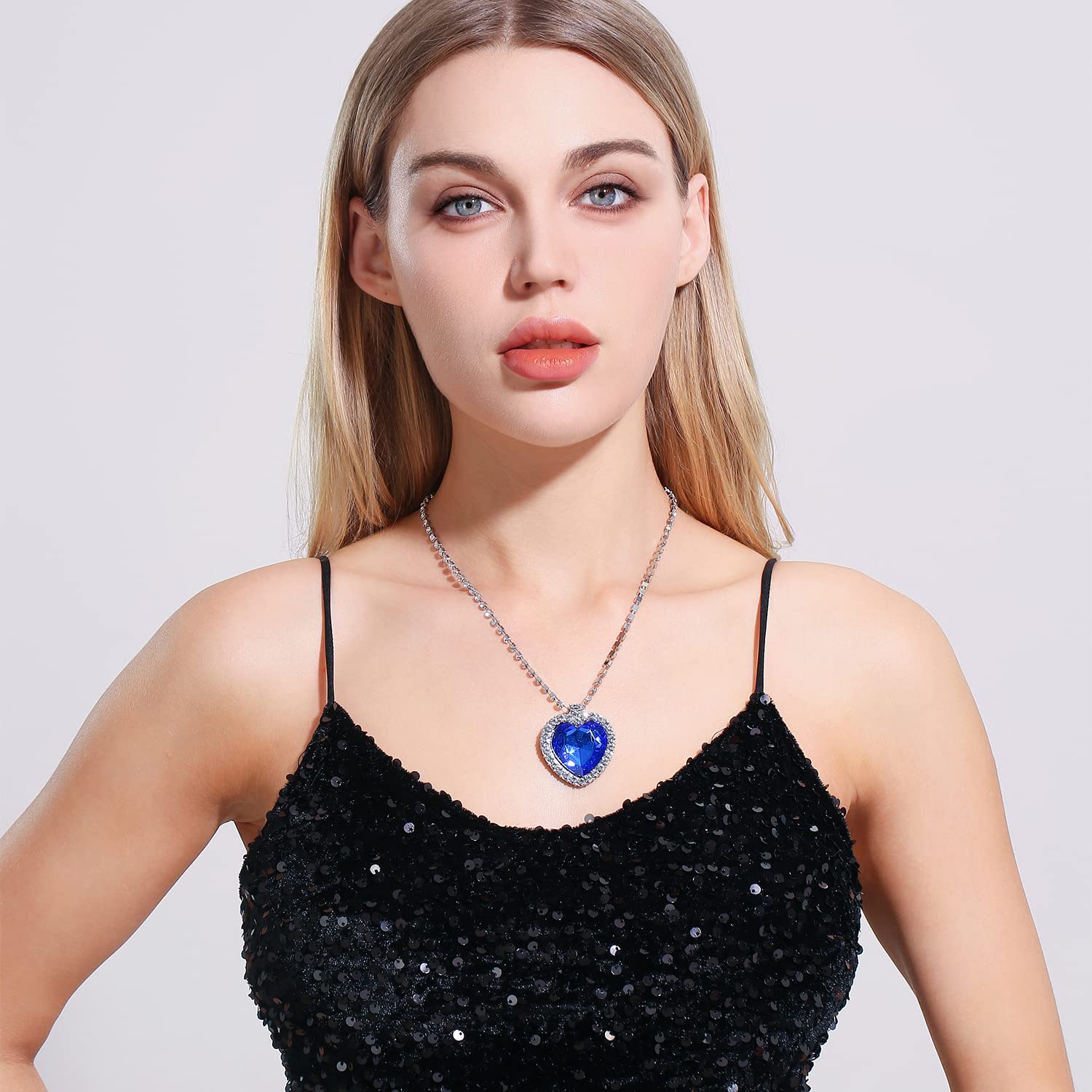 AILUOR Titanic Heart of The Ocean Neckalce, Royal Blue Crystal Created Sapphire Pendant with Silver Plated Necklace Jewelry (Blue)