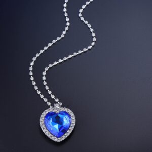 AILUOR Titanic Heart of The Ocean Neckalce, Royal Blue Crystal Created Sapphire Pendant with Silver Plated Necklace Jewelry (Blue)