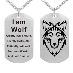 Fashion Wolf Pendant Necklace I am Wolf Fans Gift Dog Tag Jewelry Keychain