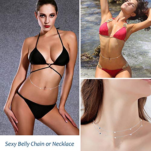 Sllaiss 925 Sterling Silver Belly Waist Chain Body Jewelry for Women Beach Bikini Belly Silver Chain Belt