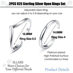 Sllaiss 2 Pcs 925 Sterling Silver Chevron Thumb Ring for Women Minimalist Stackable Midi Rings Set Simple Adjustable Knuckle Open Ring