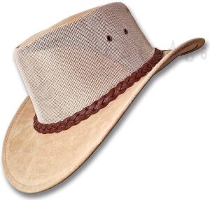 oztrala~ suede leather breezer mesh hat jacaru cowboy australian mens outback golf sb 1019 us sand