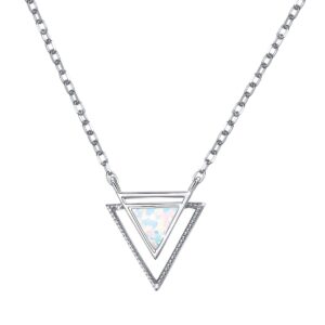 FLYOW Mother's Day Gifts Real 925 Sterling Silver Geometric Necklaces Double Power Triangle Simulated Opal Necklace Adjustable Silver Chain 15+3 Inches (Dainty Triangle)