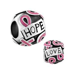 ShinyJewelry Breast Cancer Awareness Pink Ribbon Charm Hope Love Bead For Bracelet