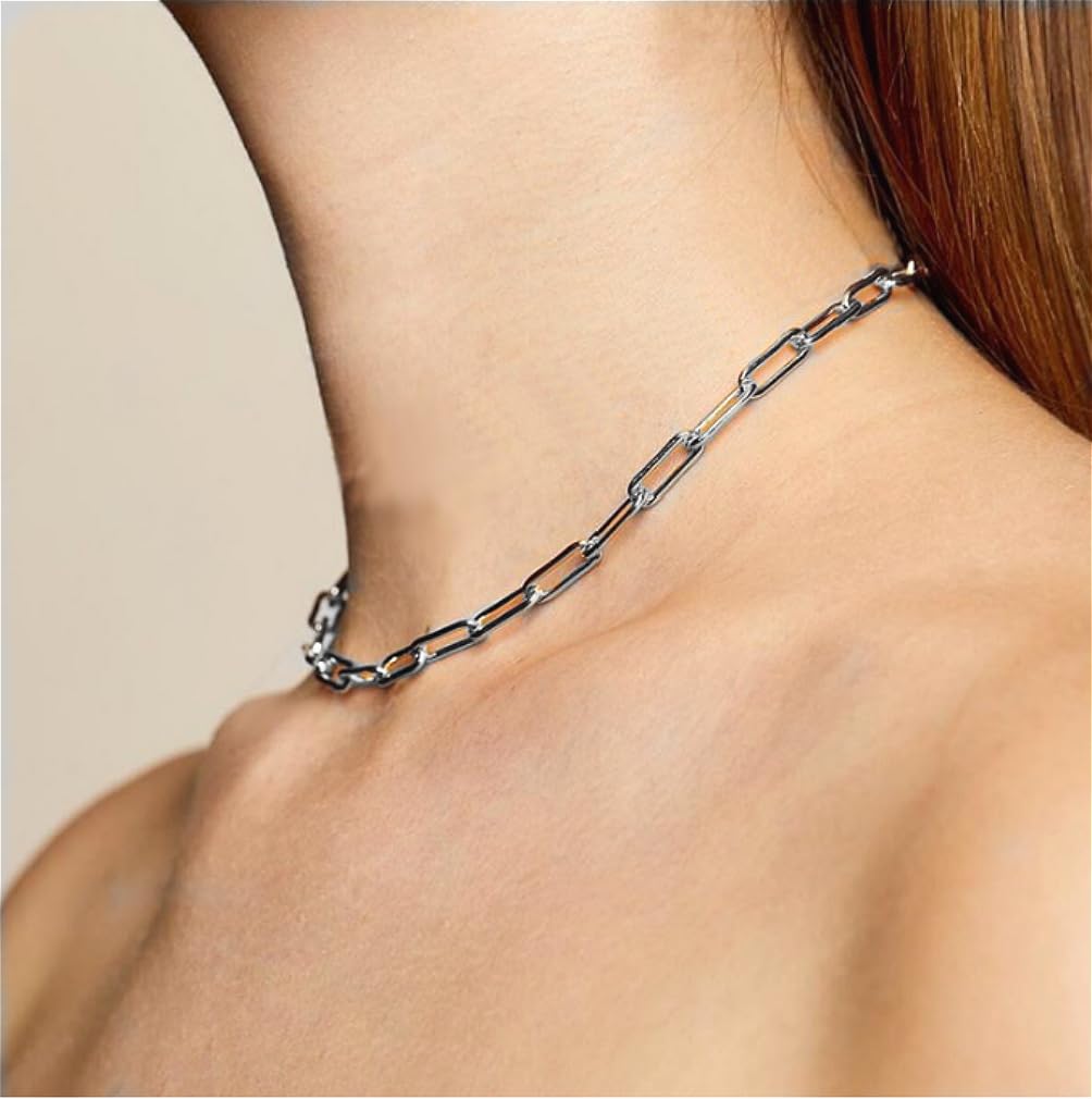 Cathercing Women Choker Necklace Chain Thin Link Necklace for Women Trendy Jewelry Necklaces Chains Punk (silver)