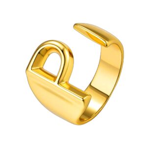 Suplight Personalized Gold Bold Initial Letter Open Ring Adjustable, Fashion Finger Rings Alphabet A-Z, Womens Signet Ring Initial, Gold Statement Rings for Women