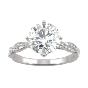 charles & colvard created moissanite 8mm round cut engagement ring for women | 2.3 cttw dew | lab grown | solid 14k white gold with rhodium | size 5