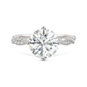 Charles & Colvard Created Moissanite 8mm Round Cut Engagement Ring for Women | 2.3 cttw DEW | Lab Grown | Solid 14K White Gold with Rhodium | Size 5