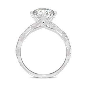 Charles & Colvard Created Moissanite 8mm Round Cut Engagement Ring for Women | 2.3 cttw DEW | Lab Grown | Solid 14K White Gold with Rhodium | Size 5