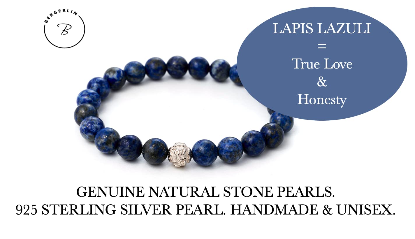 BERGERLIN Lapis lazuli bracelet - Genuine pearl bracelet with natural stone and 925 sterling silver pearl