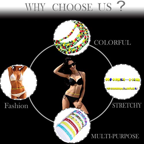 Tuoshei 6 pices Summer Jewelry Waist Bead Set Colorful Waist Bead Belly Bead African Waist Bead Body Chain Beaded Belly Chain Bikini Jewelry for Woman (style 1)