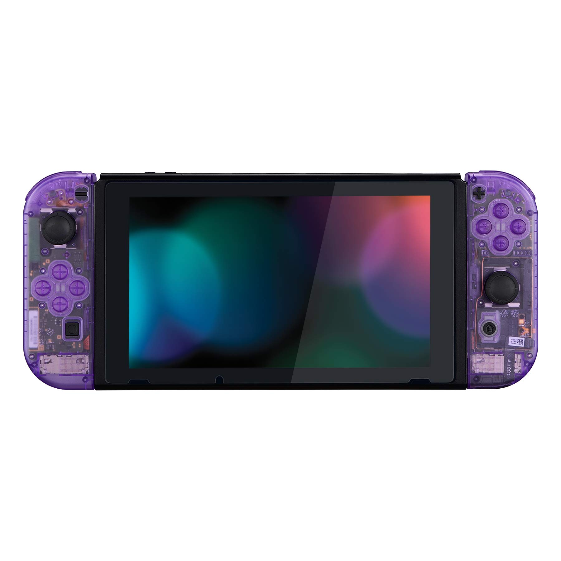 eXtremeRate DIY Replacement Shell Buttons for Nintendo Switch, Back Plate for Switch Console, Housing with Full Set Buttons for Joycon Handheld Controller - Clear Atomic Purple [No Electronics Parts]