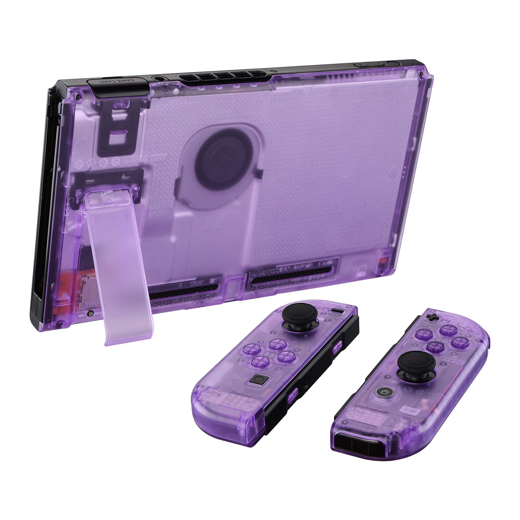 eXtremeRate DIY Replacement Shell Buttons for Nintendo Switch, Back Plate for Switch Console, Housing with Full Set Buttons for Joycon Handheld Controller - Clear Atomic Purple [No Electronics Parts]