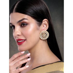 Aheli Stylish Faux Kundan Round Studs Big Earrings Indian Wedding Traditional Fashion Jewelry for Women