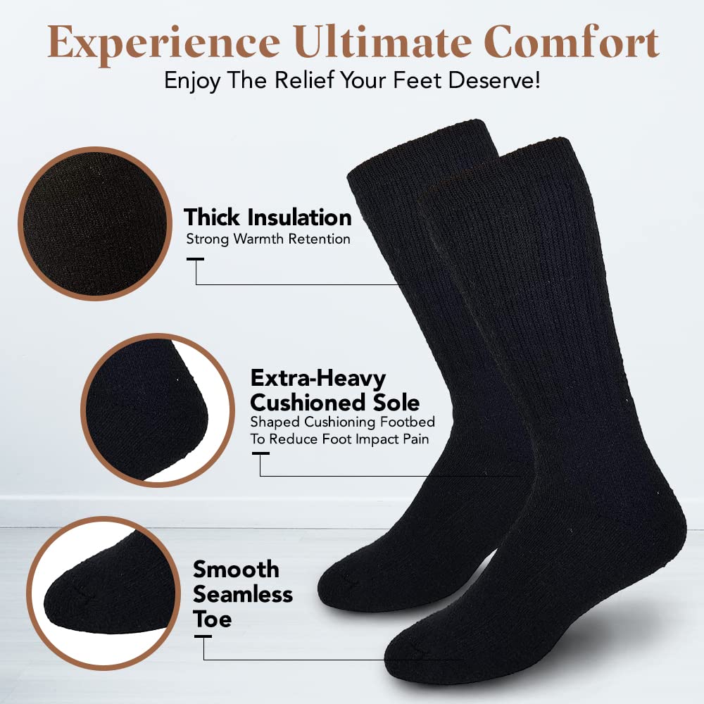 Debra Weitzner 6 Pairs Merino Wool Thermal Socks Men and Women Warm Cushioned Hiking Crew Socks for Hunting Winter Etc Long Survival Boot Socks Moisture Wicking Black 9-11