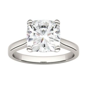 14k white gold moissanite by charles & colvard 9mm cushion engagement ring-size 8 3.30ct dew