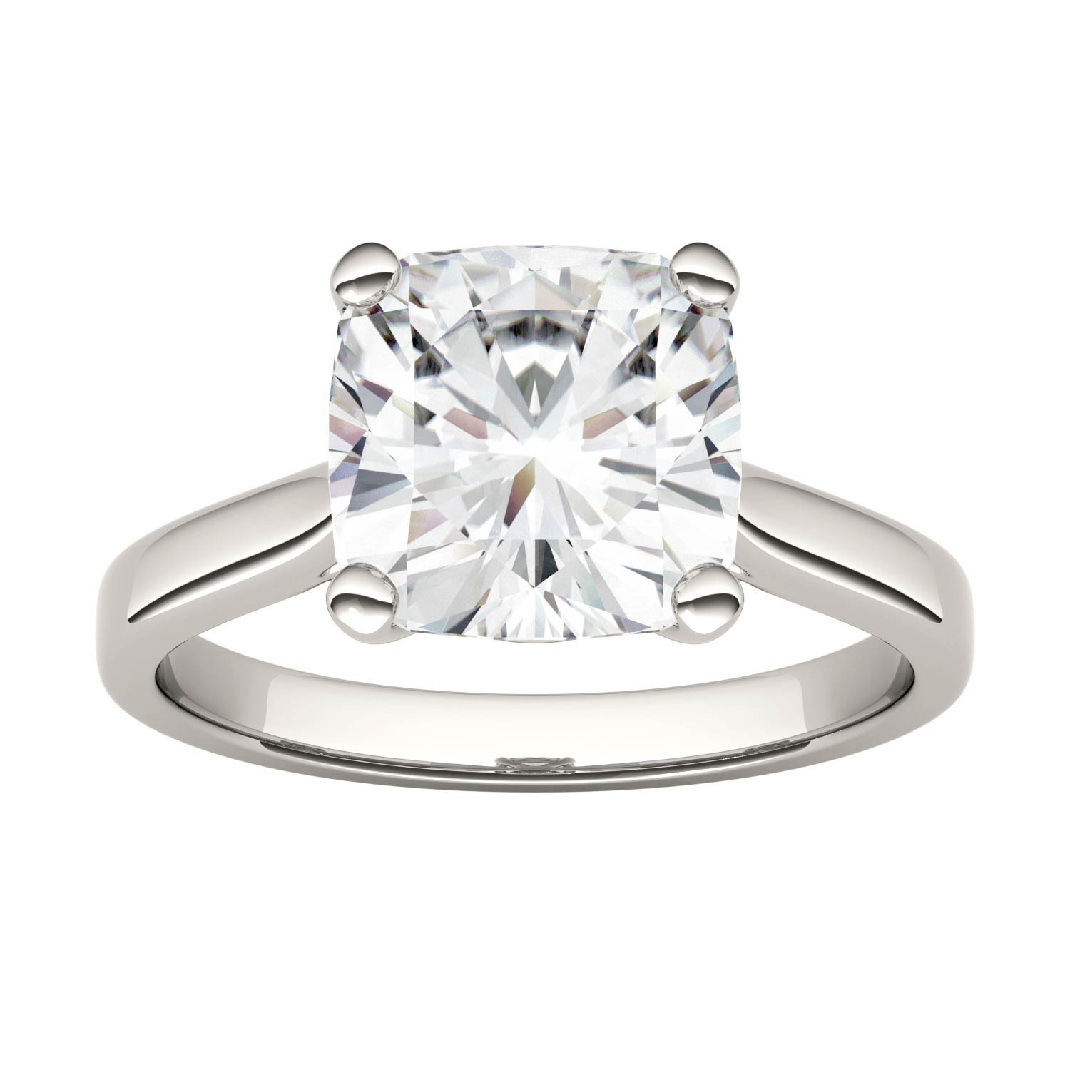 14K White Gold Moissanite by Charles & Colvard 9mm Cushion Engagement Ring-size 8 3.30ct DEW