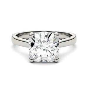 14K White Gold Moissanite by Charles & Colvard 9mm Cushion Engagement Ring-size 8 3.30ct DEW