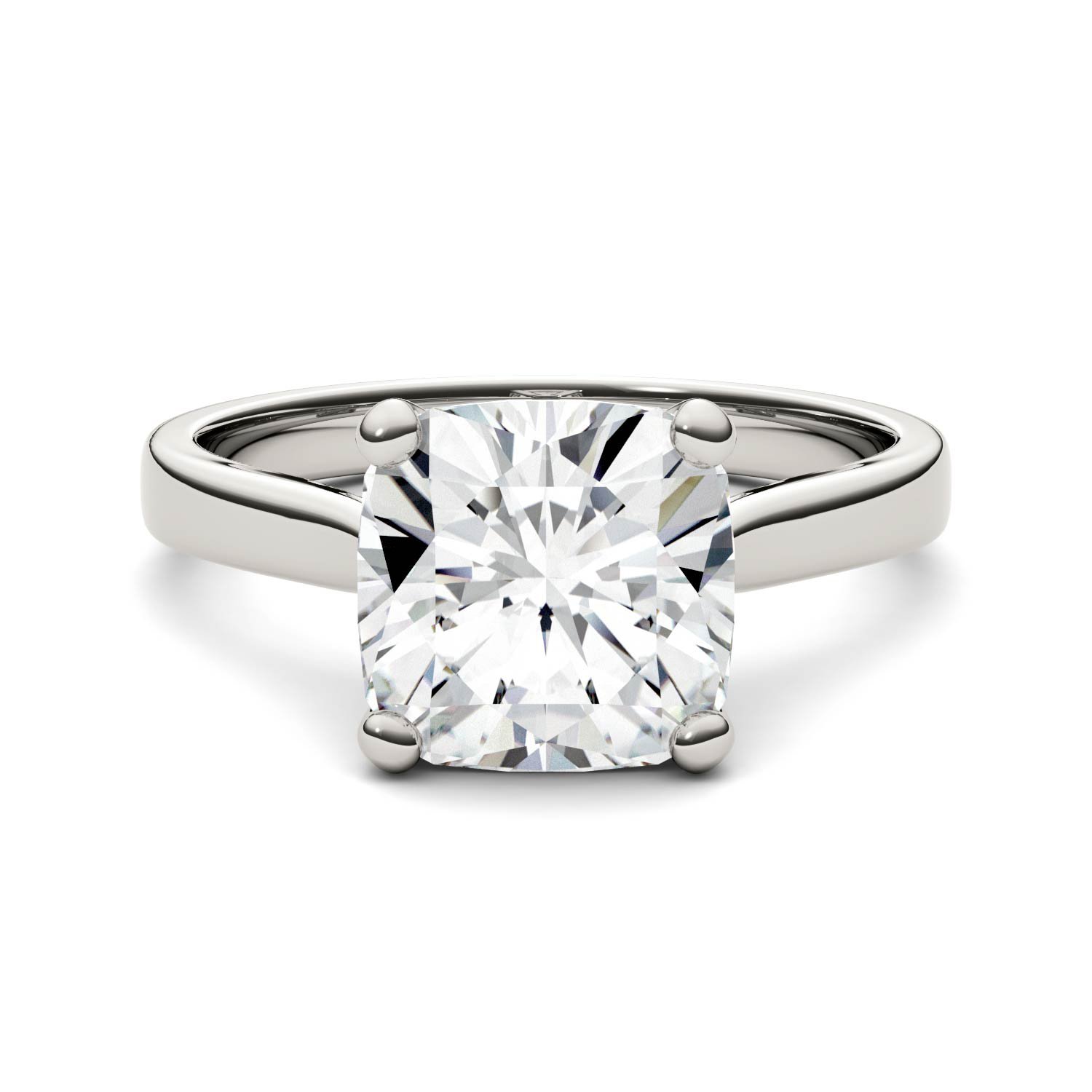 14K White Gold Moissanite by Charles & Colvard 9mm Cushion Engagement Ring-size 8 3.30ct DEW