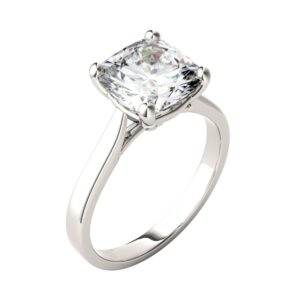 14K White Gold Moissanite by Charles & Colvard 9mm Cushion Engagement Ring-size 8 3.30ct DEW